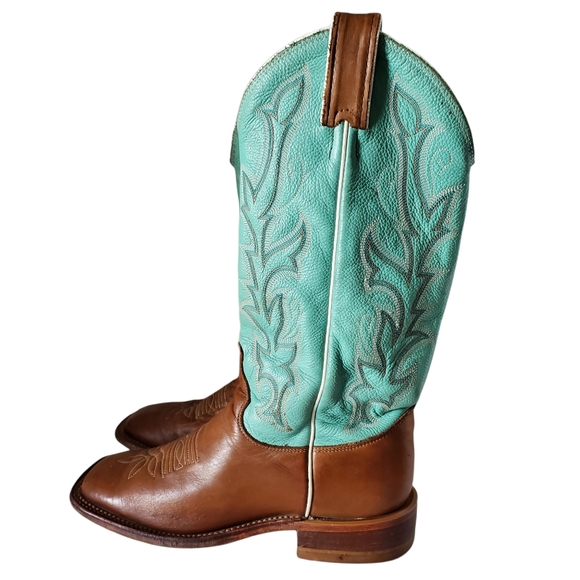 Justin Boots Shoes - Justin Bent Rail Turquoise & Brown Leather Cowboy Western Boots Size 7